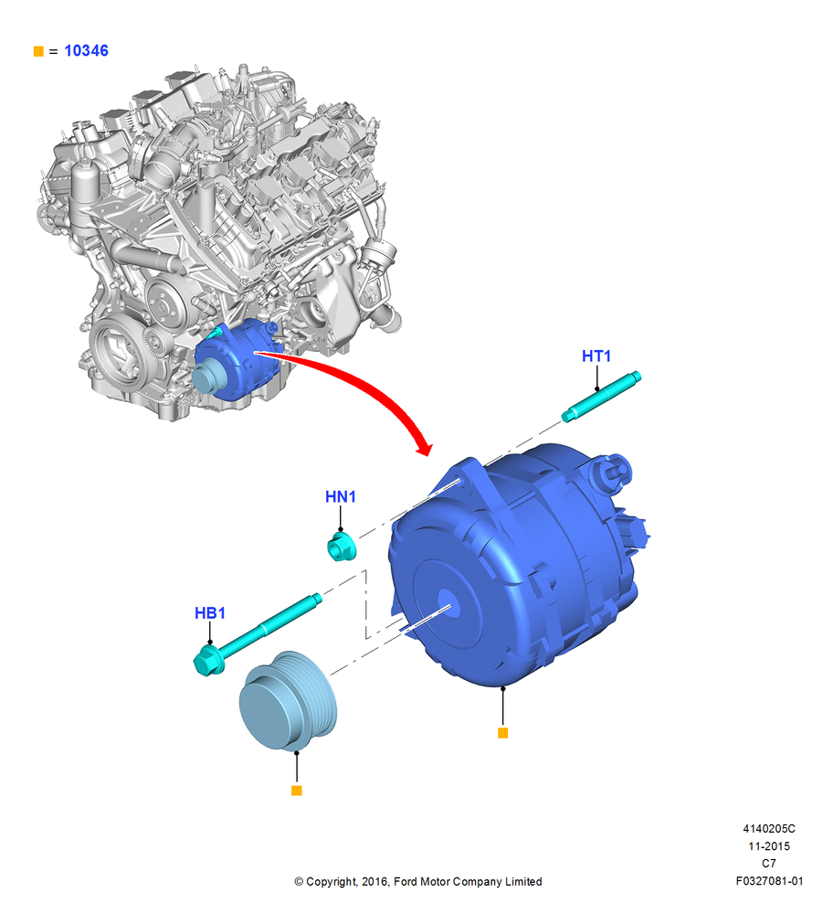 Схема Генератор и крепление, 2.7L DOHC 4V DI GT V6 GAS/FFV; 30.05.2016