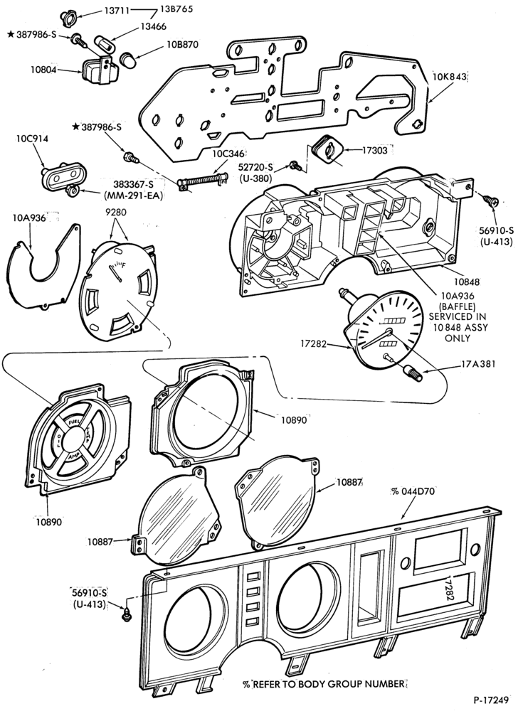 Схема INSTRUMENT CLUSTERS-Instrument cluster and related parts-E100/350-R-w/warning lights