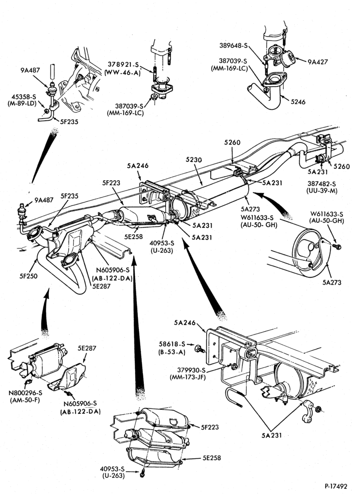 Схема EXHAUST SYSTEM-(1983/84)-302 (5.0L) - Calif.-E100/250