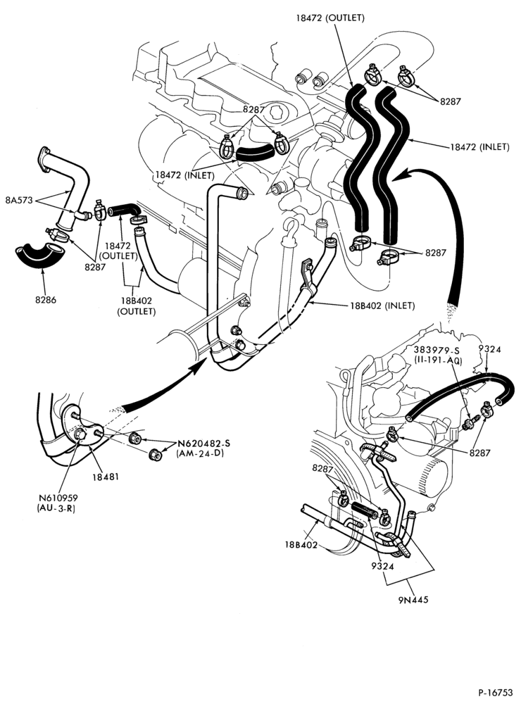 Схема AIR CONDITIONER-Heater and controls- hose installation