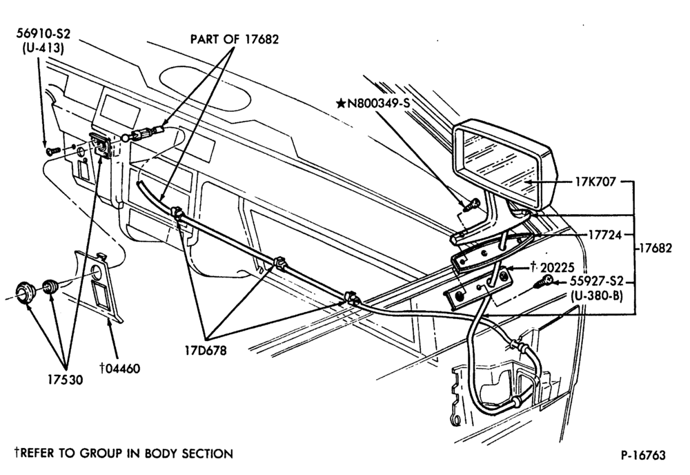 Схема SPEEDOMETER, BUMPERS, MIRRORS AND WIPERS-Mirror - remote control - rect. - R.H.