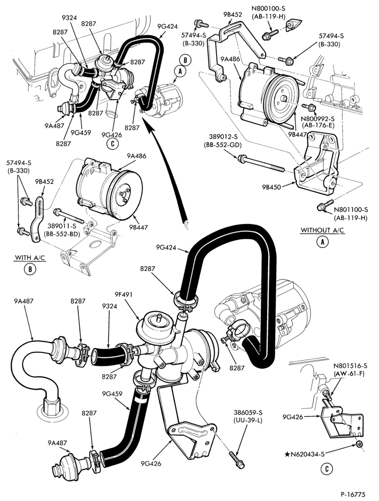 Схема 4 CYL. 2.3L (140 C.I.D.) - EXC. TC (TURBO)-Thermactor emission (T/E)- with single outlet air pump