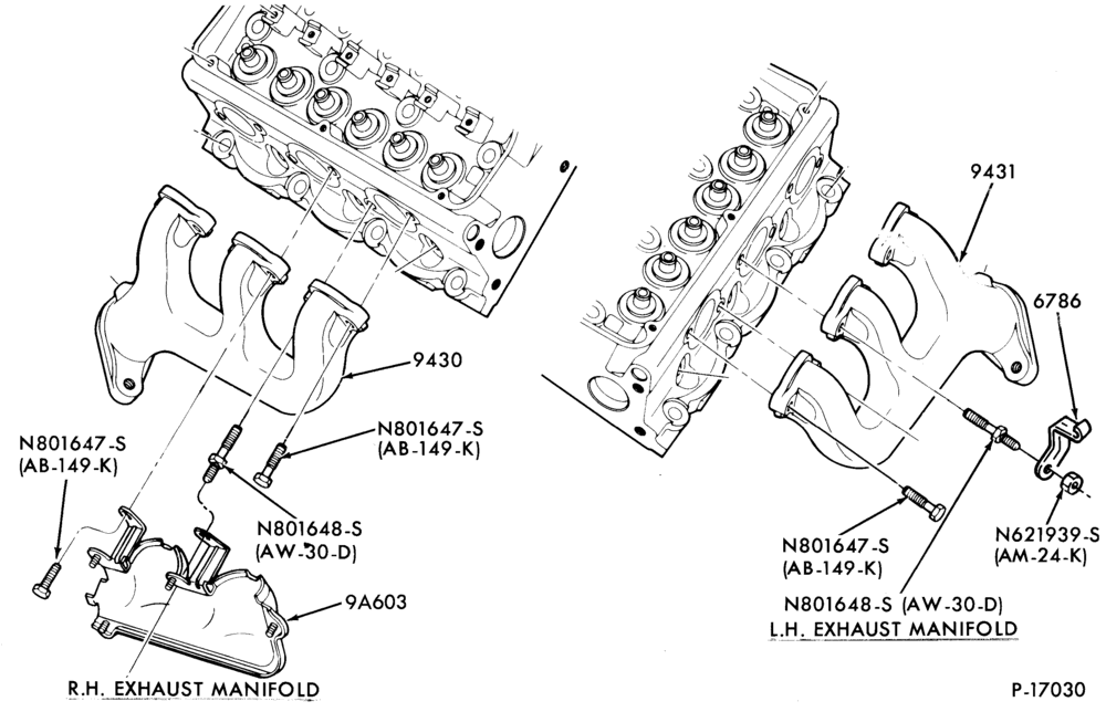 Схема 6 CYL. 3.8L (230 C.I.D.)-Manifold and related parts- exhaust