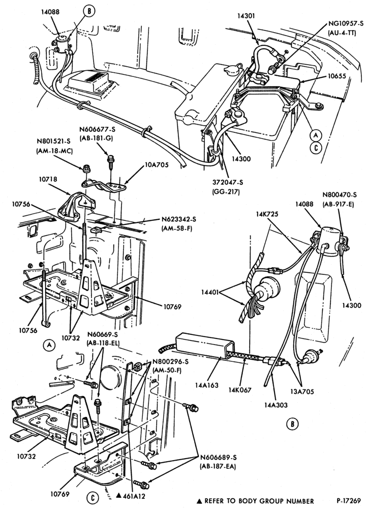 Схема BATTERY CARRIERS AND WIRING-Battery carrier and related parts-6 and 8 cyl. - dual bat.     F-U100/350