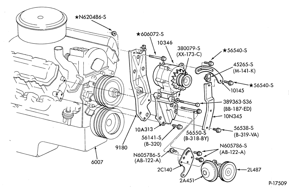 Схема ALTERNATORS-Alternator and vacuum pump brackets-8 cyl. 420 (6.9L) & 446 (7.3L) Diesel