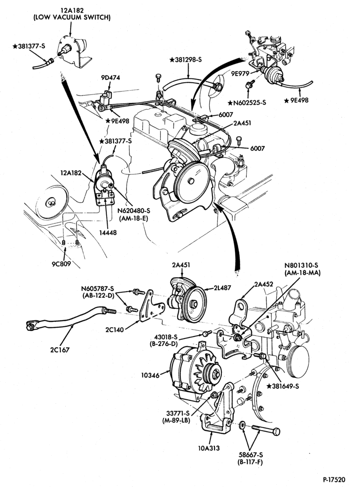 Схема ALTERNATORS-Alternator and vacuum pump brackets- R-4 cyl. 134 (2.2L) diesel
