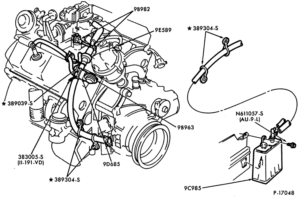 Схема 8 CYL. 5.0L (302 C.I.D.)-GAS ()-F100/250, U150-exc. altitude