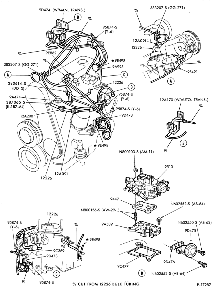 Схема 4 CYL. 2.3L (140 C.I.D.)-recirculation (E.G.R.)- exc. Calif.