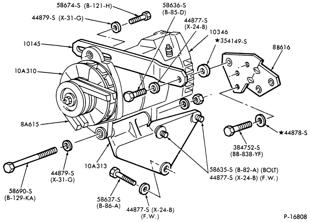 Схема ALTERNATOR MOUNTING PARTS-L-LA-LL-LN-LNT-LS-LT-LTA-LTL-LTS900-6 cyl. 610 (10.0L) & 855 (14.0L) Cum. diesel-Delco