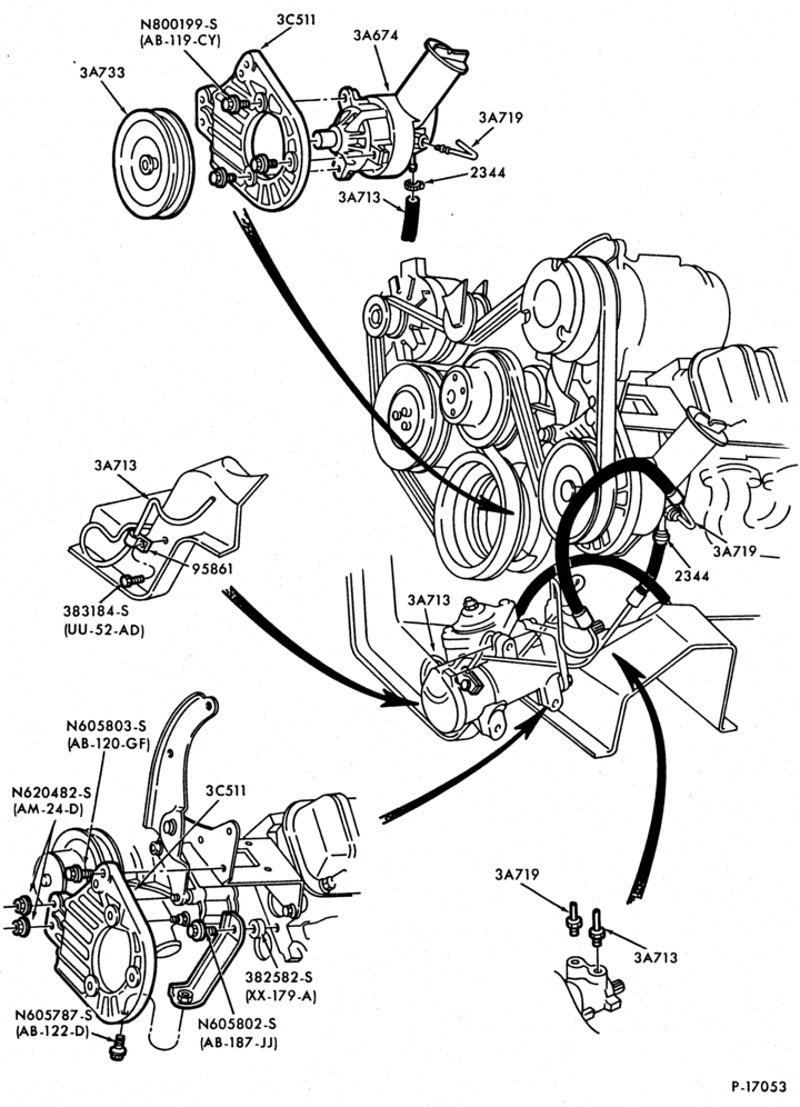 Схема STEERING-(1982/83) - 6 cyl. 230 (3.8L) - with A/C-F100