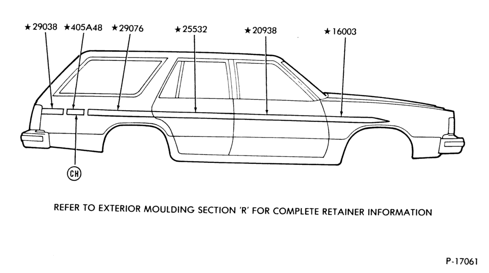 Схема BODY SIDE MOULDINGS UPPER PRESSURE SENSITIVE - BODY TYPE 74