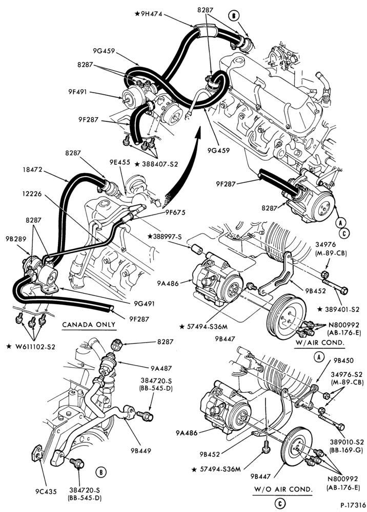 Схема 8 CYL. 5.0L (302 C.I.D.)-Thermactor emission (T/E)