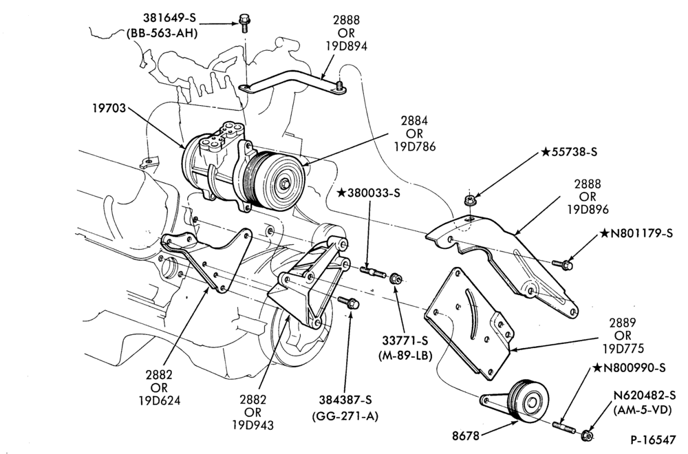 Схема AIR CONDITIONER-Compressor Installation- integral - 8 cyl.-Ford