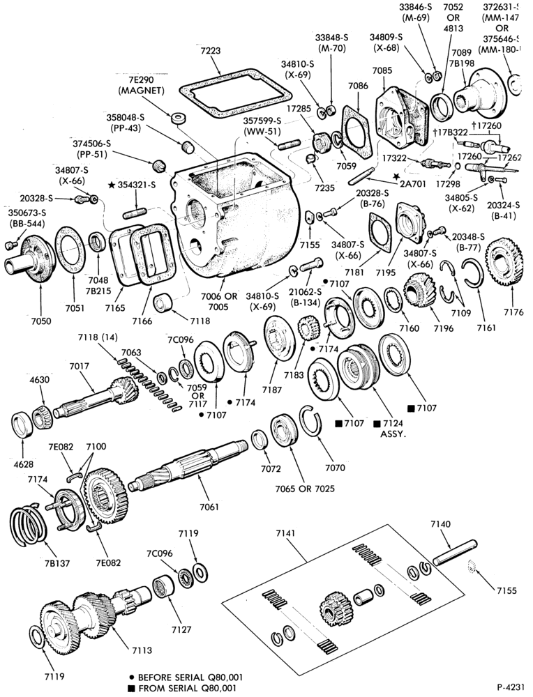 Схема INTERNAL PARTS-4 speed  - New Process 435 - case- gear train - Page B-F600/700