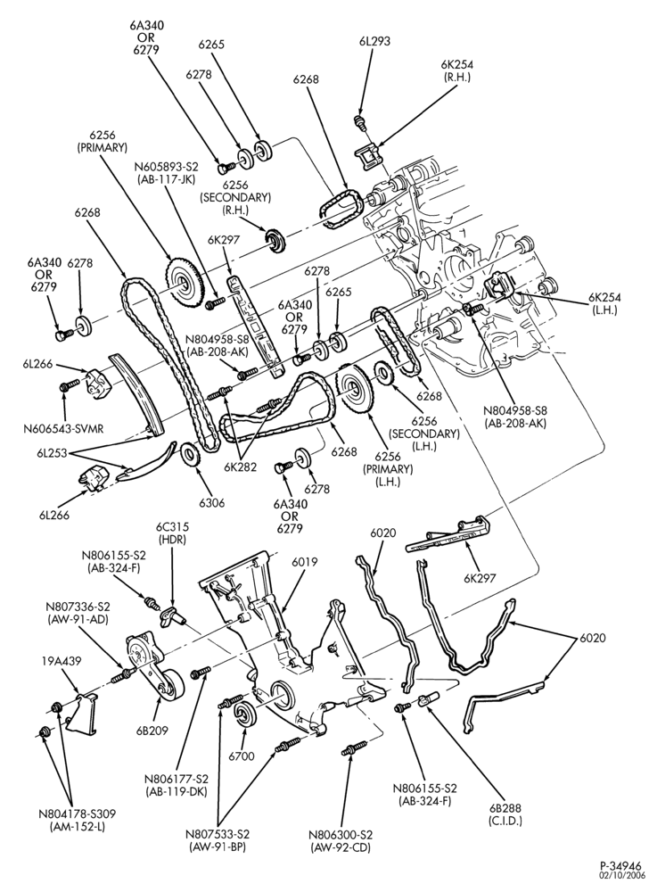 Схема 8 CYL. 4.6L - DOHC-Timing chain cover & related parts