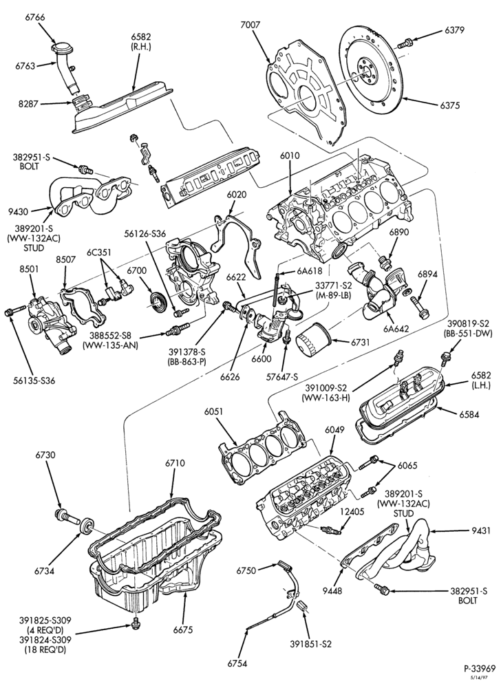 Схема 8 CYL. 5.0L-Engine - complete - Page B-U150