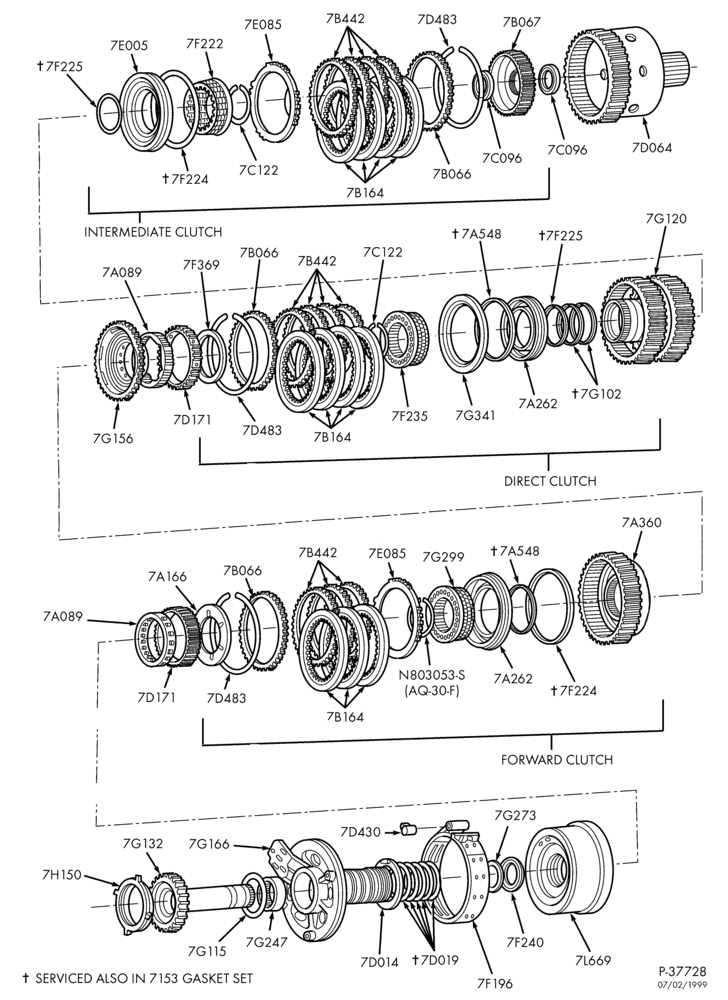 Схема AX4S TYPE - INTERNAL PARTS-Clutches, gears, shafts, related parts - Page A