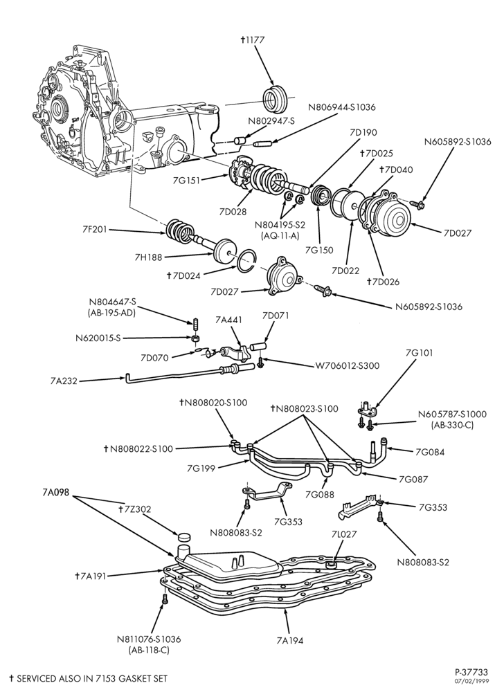 Схема AX4S TYPE - INTERNAL PARTS-Servo, parking pawl & related parts