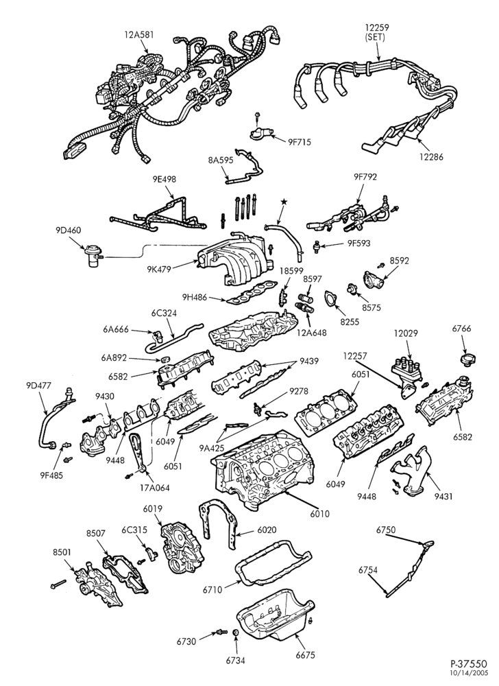 Схема 6 CYL. 3.0L - EXC. SOHC-Cylinder block & related parts - external parts-TW