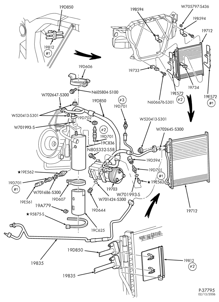 Схема AIR CONDITIONING-Condenser & hoses - with auxiliary a/c - 8 cyl. 5.4L, 6.0L & 10 cyl. 6.8L-L1