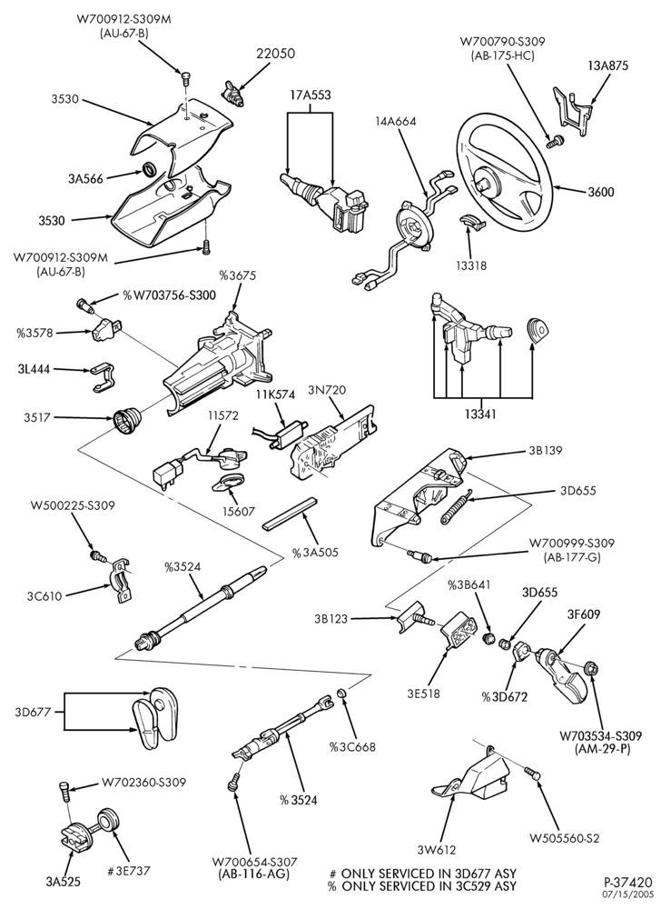 Схема FRONT SUSPENSION AND STEERING-Steering column for floor shift