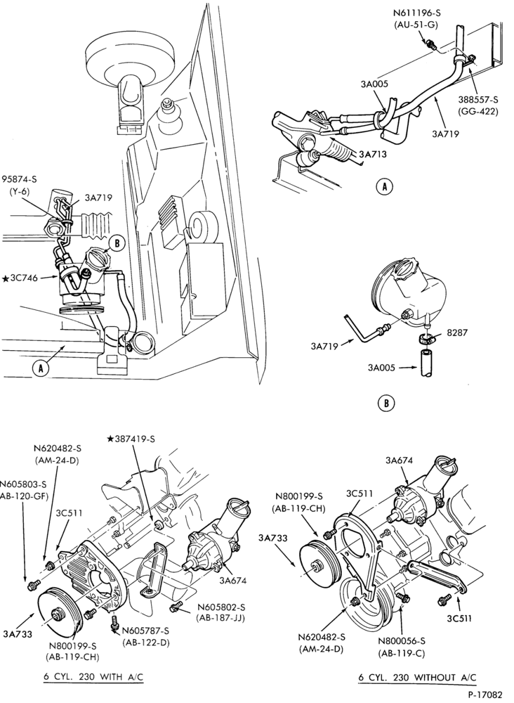 Схема STEERING-Pump installation  - 6 cyl. 230- (w/o oil cooler)