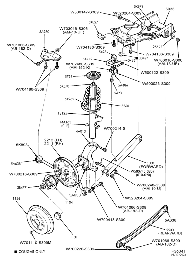 Схема FRAME-REAR SUSPENSION - arms, crossmember & stabilizer bar - with rear drum brakes