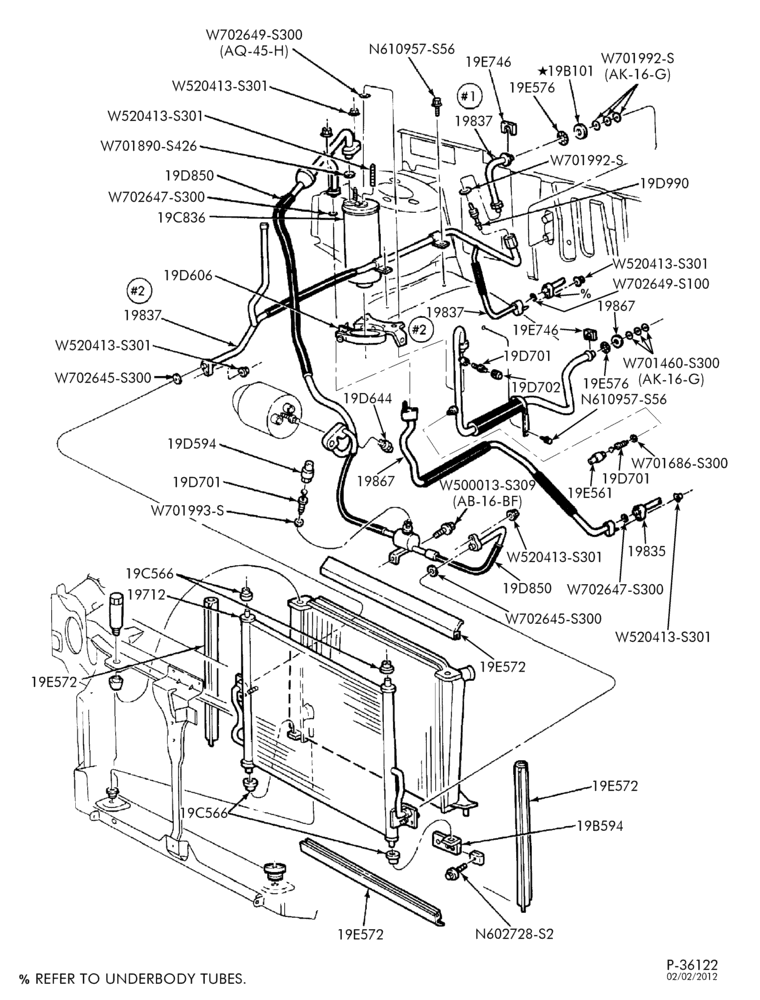Схема AIR CONDITIONING-Condenser & hoses - integral - main - with aux. a/c - 6 cyl. 3.8L-TW