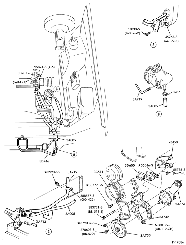 Схема STEERING-Pump installation - 6 cyl. 200 - (w/oil cooler)