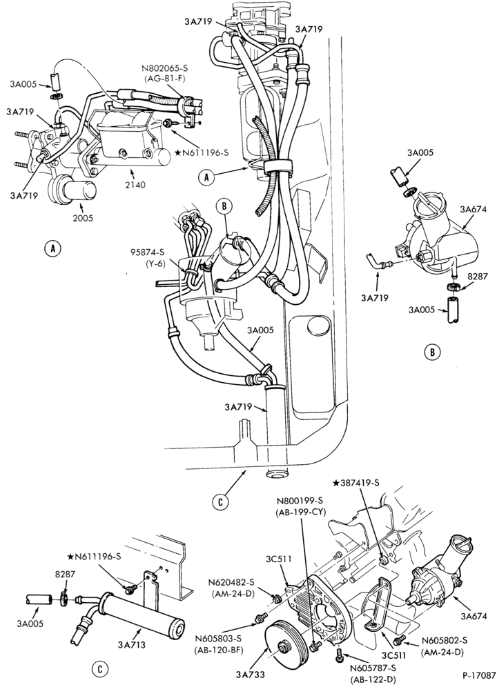 Схема STEERING-Pump installation - 6 cyl. 230 - (w/o oil cooler)