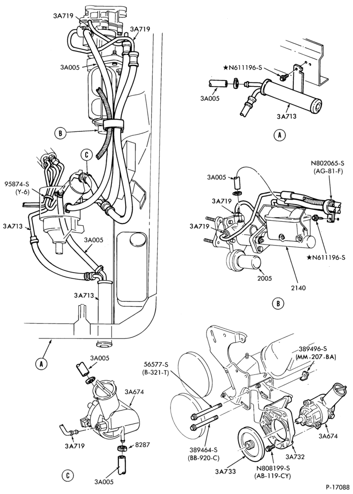 Схема FRONT SUSPENSION-Pump installation - 8 cyl. 302 - (w/o oil cooler)