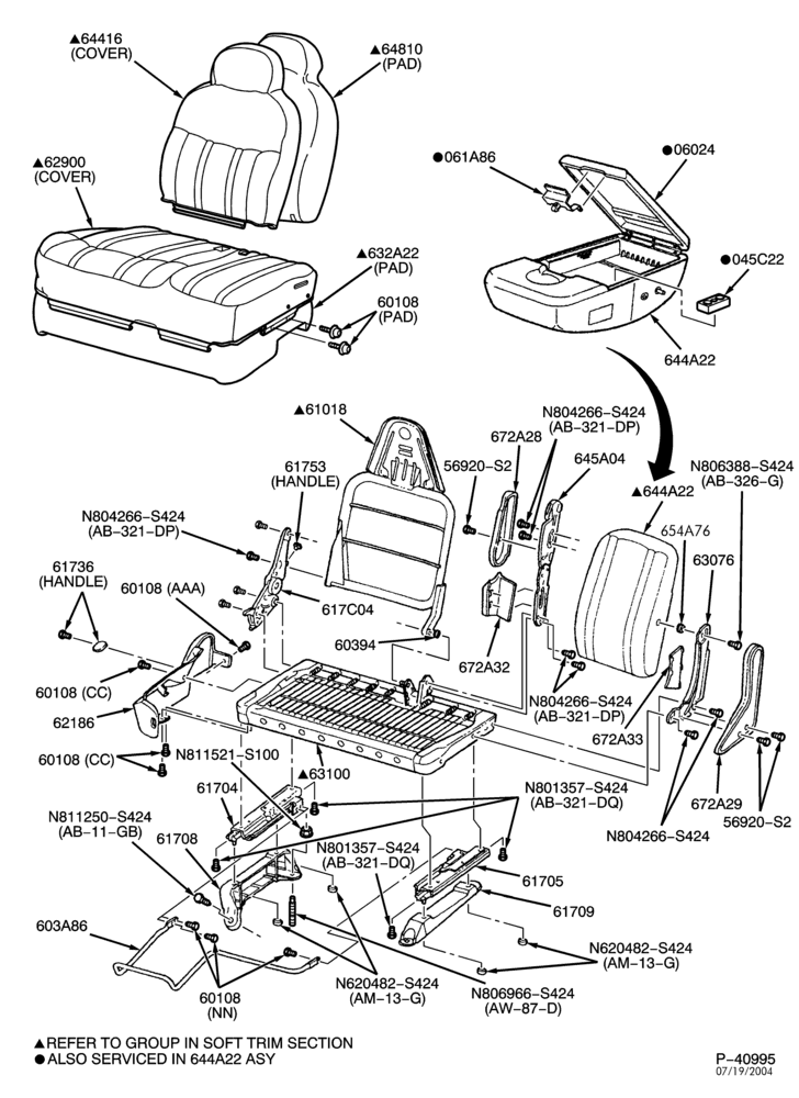 Схема SEATS AND SEAT BELTS-Front seat - 60/40 split bench - 60% seat-F150/250-Under 8500# GVW