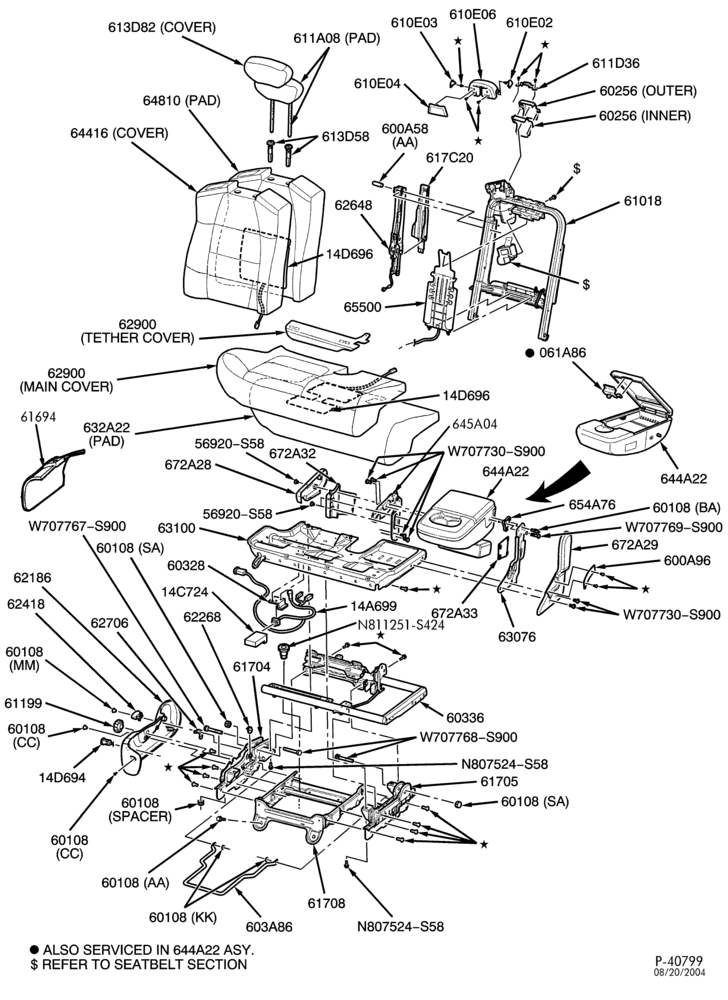 Схема SEATS AND SEAT BELTS-Front seat - 60/40 split bench - 60% seat - SuperCab-F150