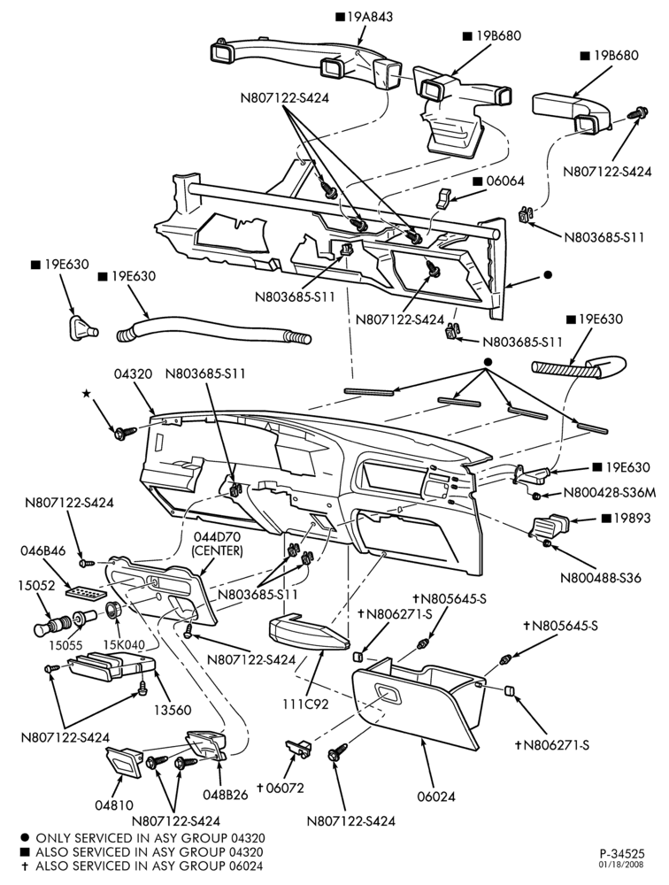 Схема Консоль, DASH, WINDSHIELD-Instrument panel - Page A - ""Before 2/14/2000''-F250SD/550SD
