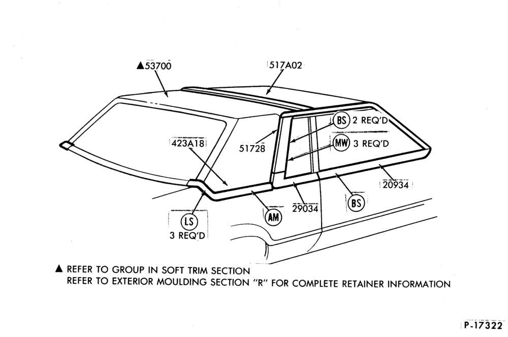 Схема ROOF AND BELT - BASE AND DECOR - W & W/O VINYL ROOF "FROM 6/81"
