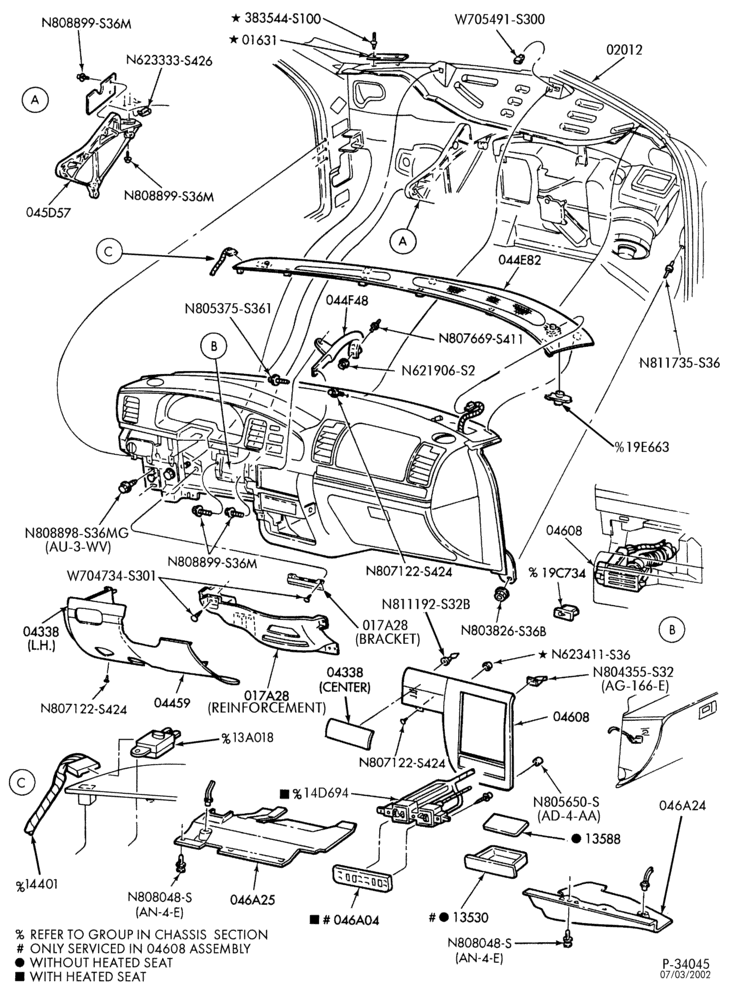 Схема INSTRUMENT PANEL AND FLOOR-Instrument panel - heated seat - Page A