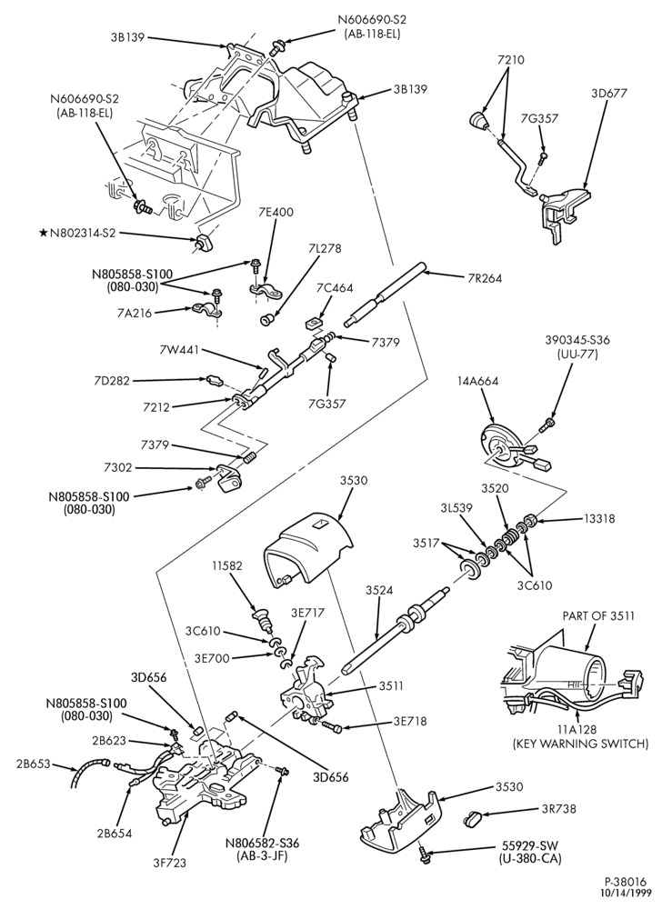 Схема AX4N & AX4S TYPE - EXTERNAL PARTS-AX4N & AX4S TYPE - steering column for column shift - fixed wheel - Page A