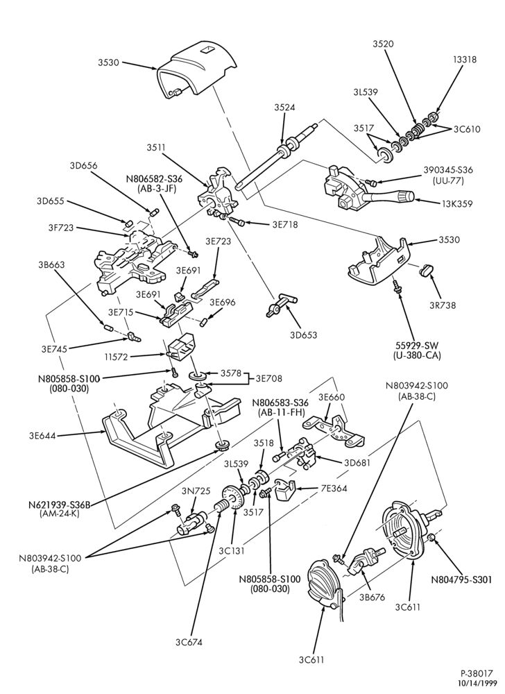 Схема AX4N & AX4S TYPE - EXTERNAL PARTS-AX4N & AX4S TYPE - steering column for column shift - fixed wheel - Page B