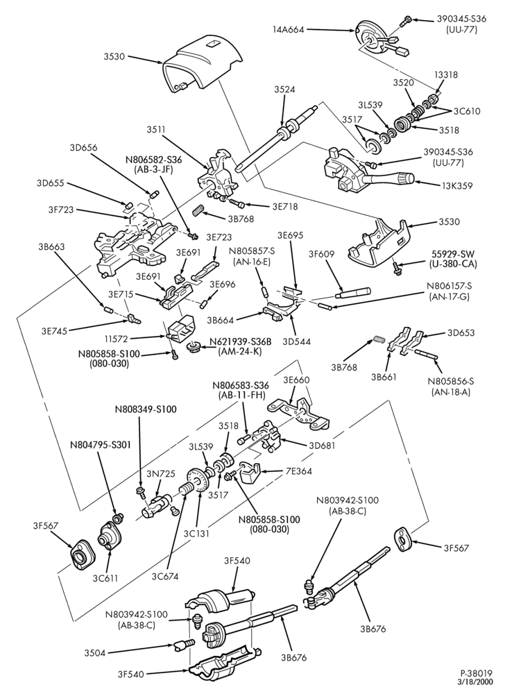 Схема AOD TYPE - EXTERNAL PARTS-AOD TYPE - steering column for column shift - tilt wheel - Page B