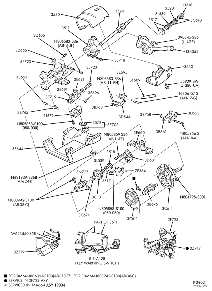 Схема AX4N & AX4S TYPE - EXTERNAL PARTS-AX4N & AX4S TYPE - steering column for column shift - tilt wheel - Page B