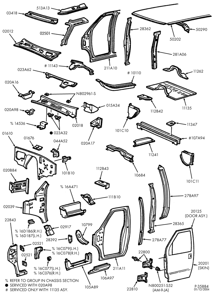 Схема SHEET METAL-Upper & lower body sheet metal - cutaway-E350/450