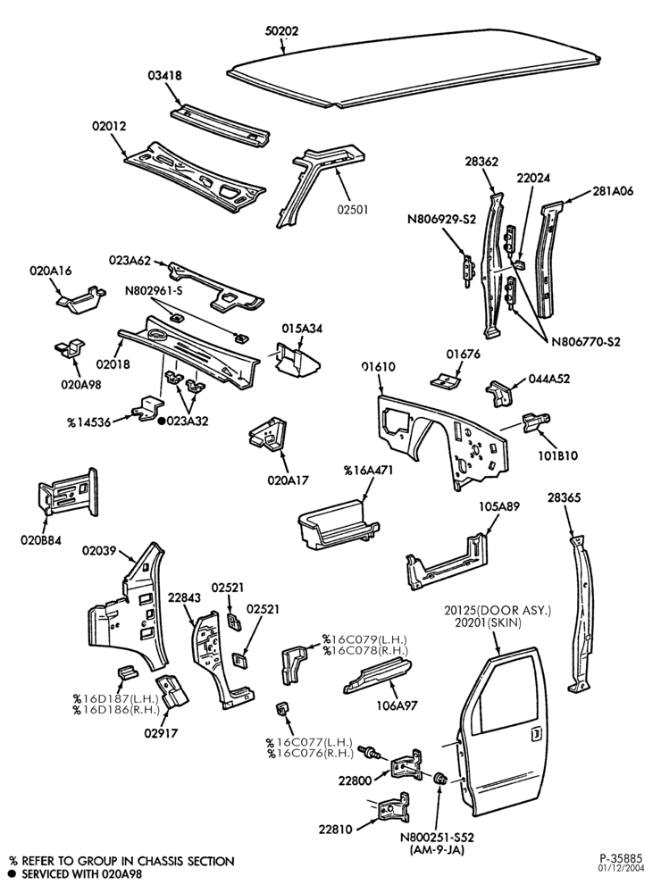 Схема SHEET METAL-Upper body sheet metal parts - front-E150/450
