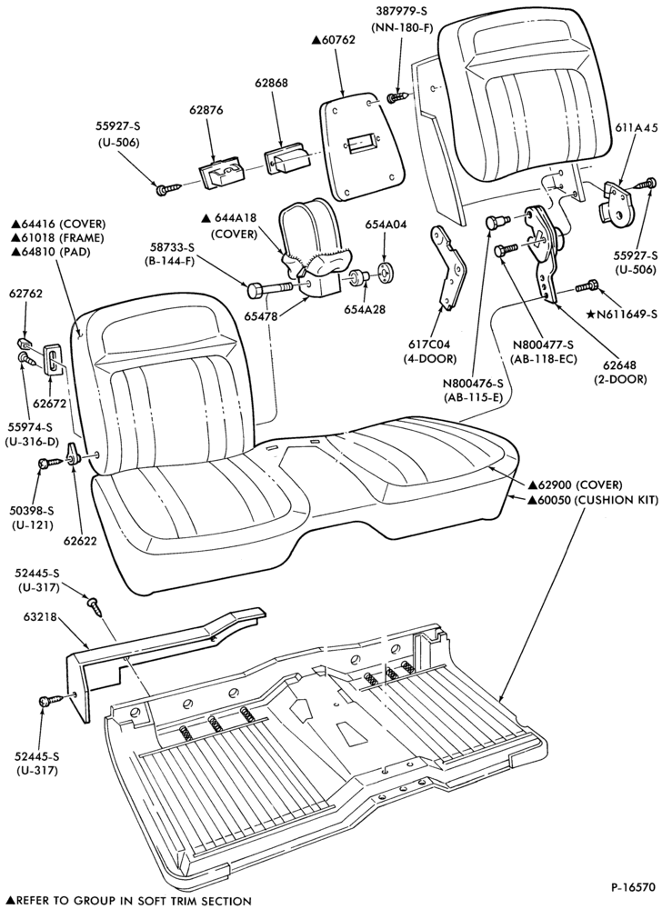 Схема SEATS AND SEAT BELTS-Front seat parts  - flight bench - upper half