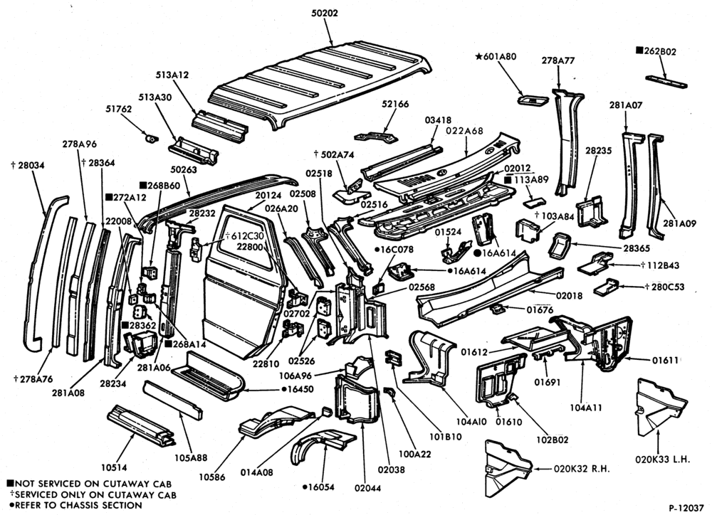 Схема SHEET METAL-Upper body-E150/350 (Cab)