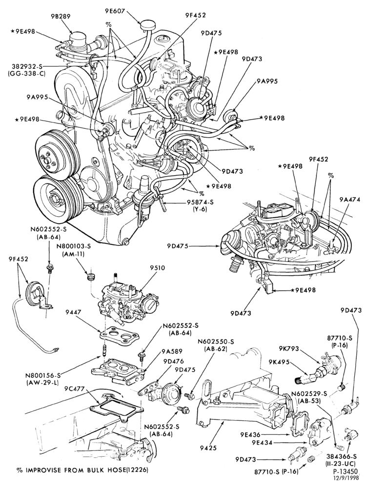 Схема 4 CYL. 2.3L (140 C.I.D.)-Emission system- w/high altitude carb.