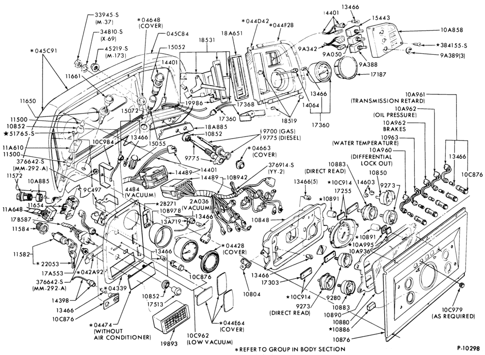 Схема INSTRUMENT CLUSTERS-(1980/86) - w/city delivery instrument panel - L-LN-LNT-LT-LTS 600/900