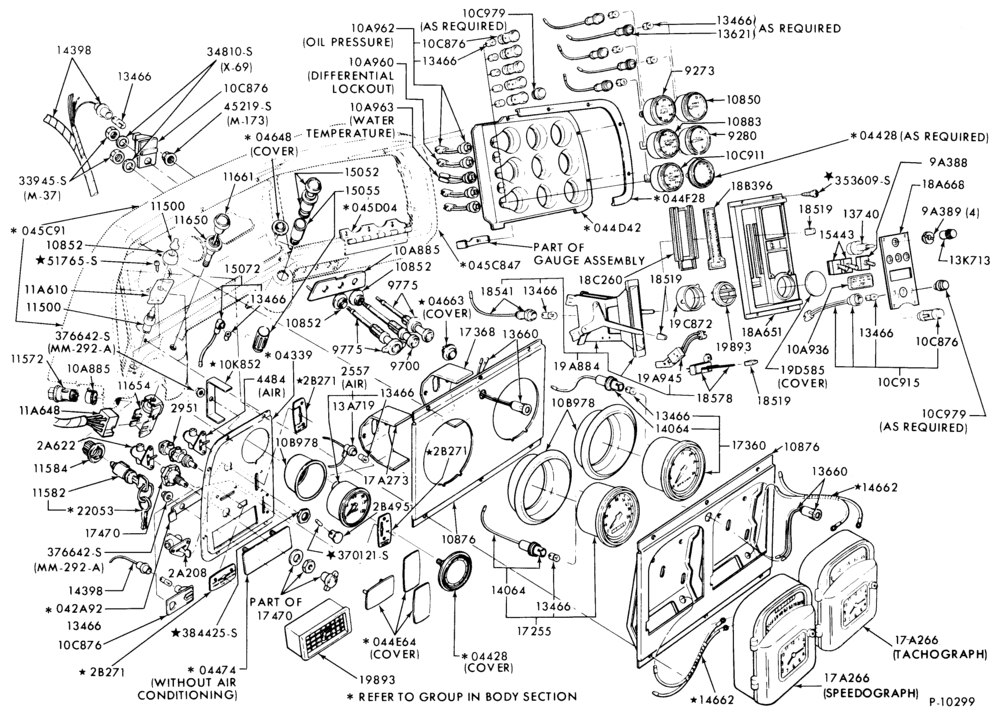 Схема INSTRUMENT CLUSTERS-(1980/86) - w/line haul instrument panel - L-LN-LNT-LT-LTL-LTS 600/900