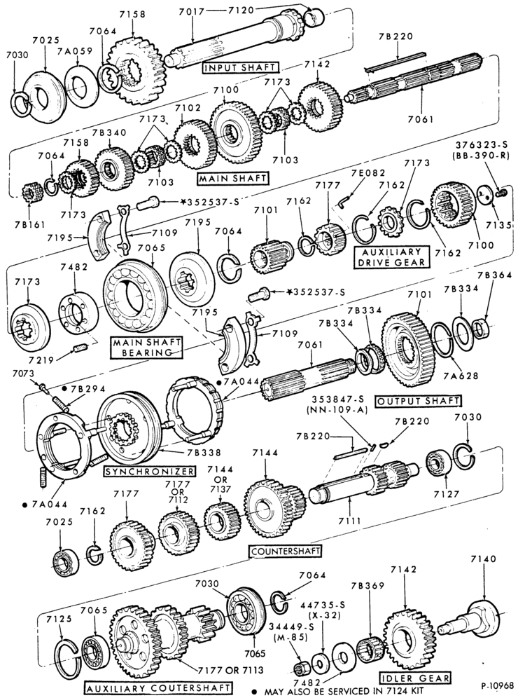 Схема INTERNAL PARTS-13 speed - Fuller RT6613 - case - gear train - Page B-FT800/900