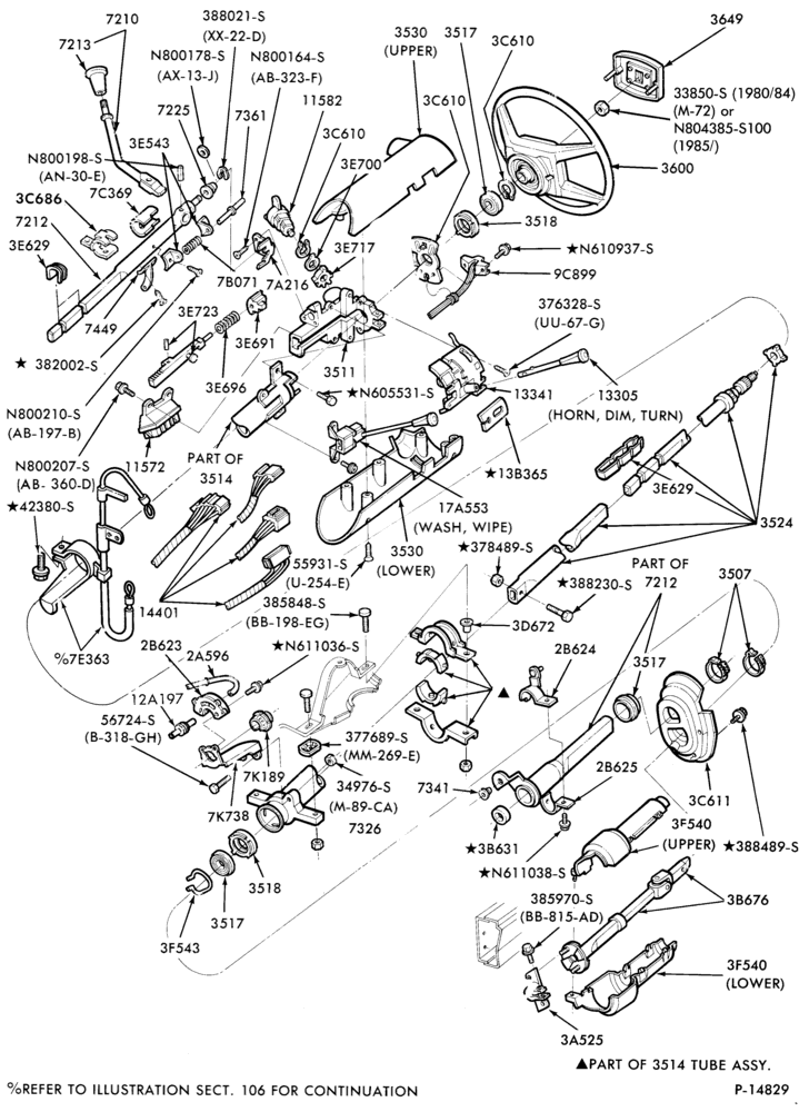 Схема C6 TYPE - EXTERNAL PARTS-EXTERNAL PARTS - steering column and shift control selector mechanism- fixed wheel-A,MA