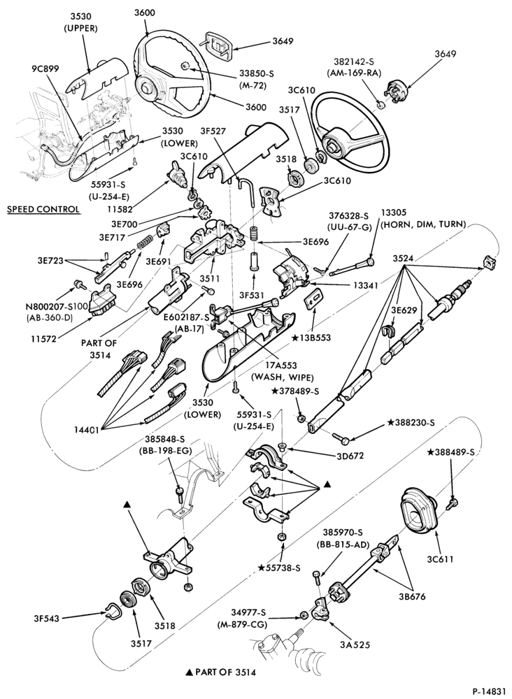 Схема AOT TYPE - EXTERNAL PARTS-EXTERNAL PARTS- steering column - floor shift - fixed wheel-F,J